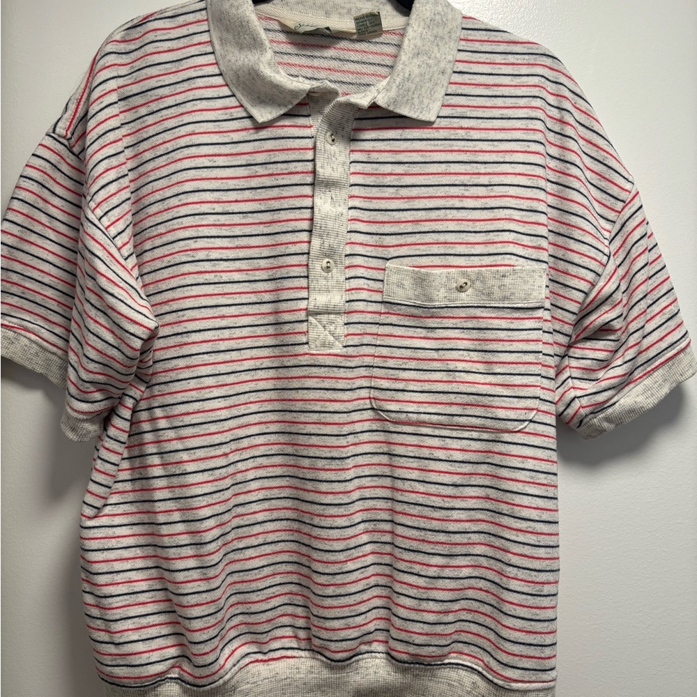 Men’s M Sweater Polo - Red/Blue Stripes (St Johns Bay)
